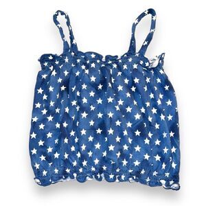 Old Navy Girls Tank Top Shirt Smocked Star Print Blue White Festive Large 10 12